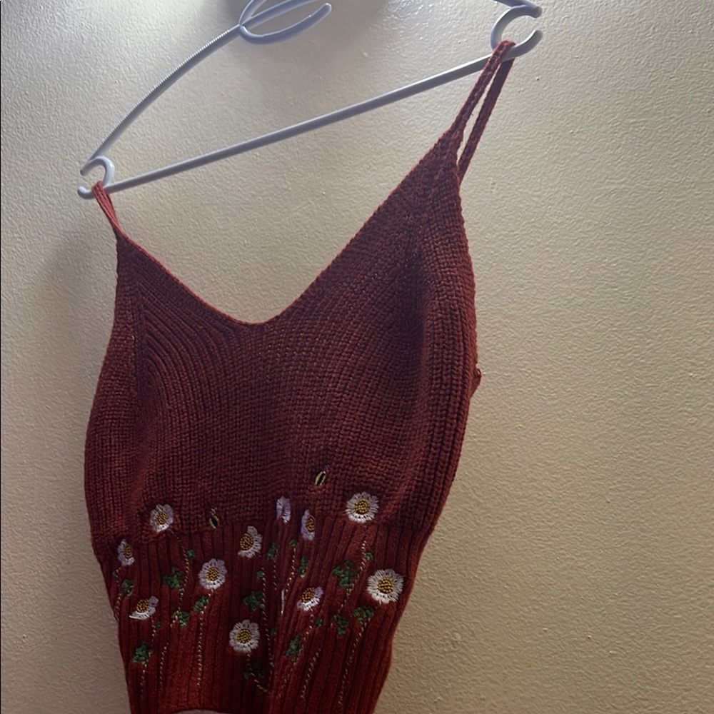 Cider Red Floral Knit Crop Top large - Picture 4 of 7